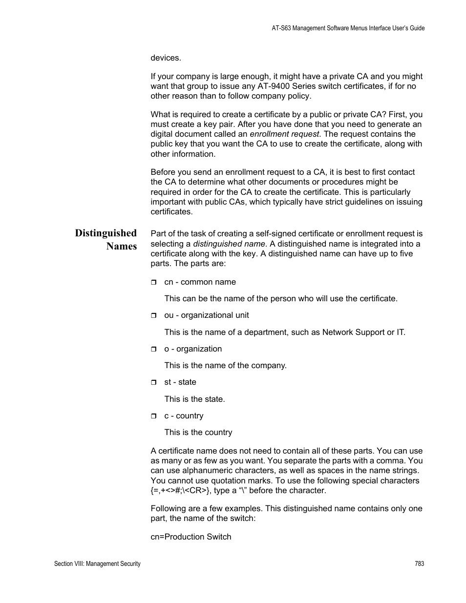 Distinguished names | Allied Telesis AT-S63 User Manual | Page 783 / 902