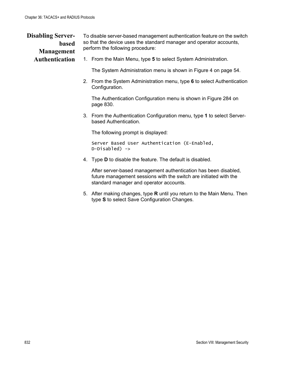 Disabling server- based management authentication, Disabling server-based management authentication | Allied Telesis AT-S63 User Manual | Page 832 / 902