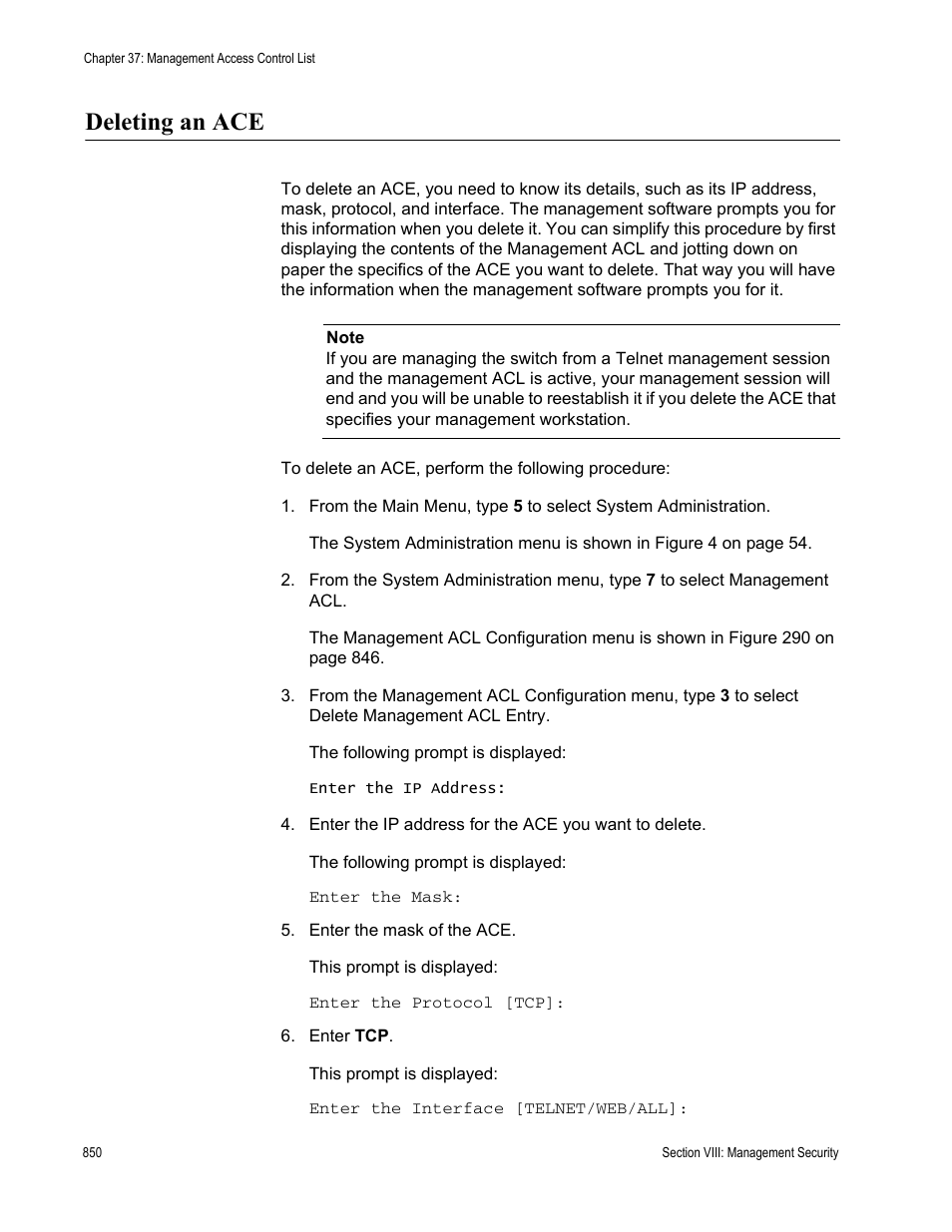 Deleting an ace | Allied Telesis AT-S63 User Manual | Page 850 / 902