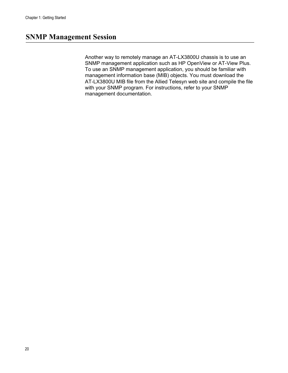 Snmp management session | Allied Telesis AT-S65 User Manual | Page 20 / 98