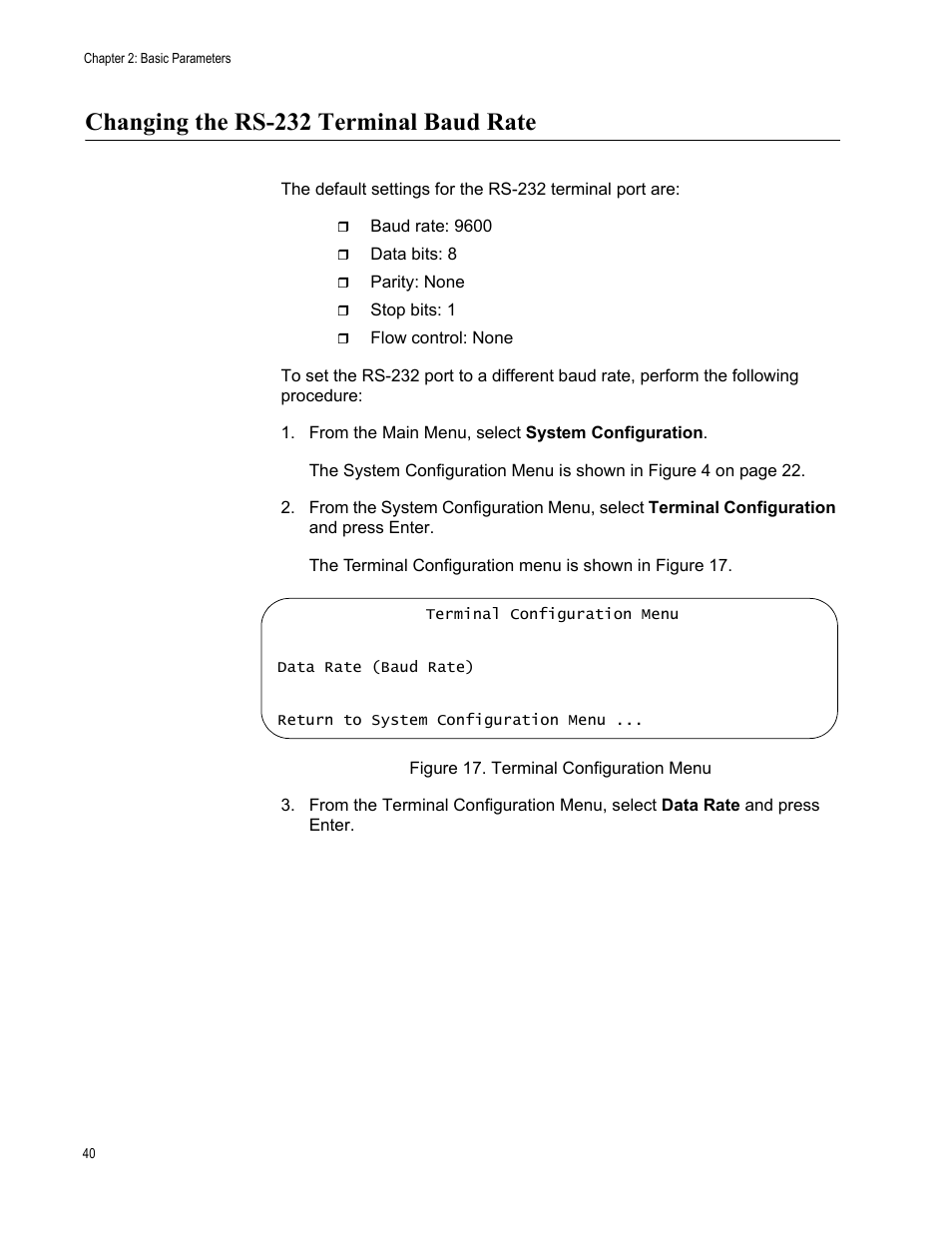 Changing the rs-232 terminal baud rate | Allied Telesis AT-S65 User Manual | Page 40 / 98
