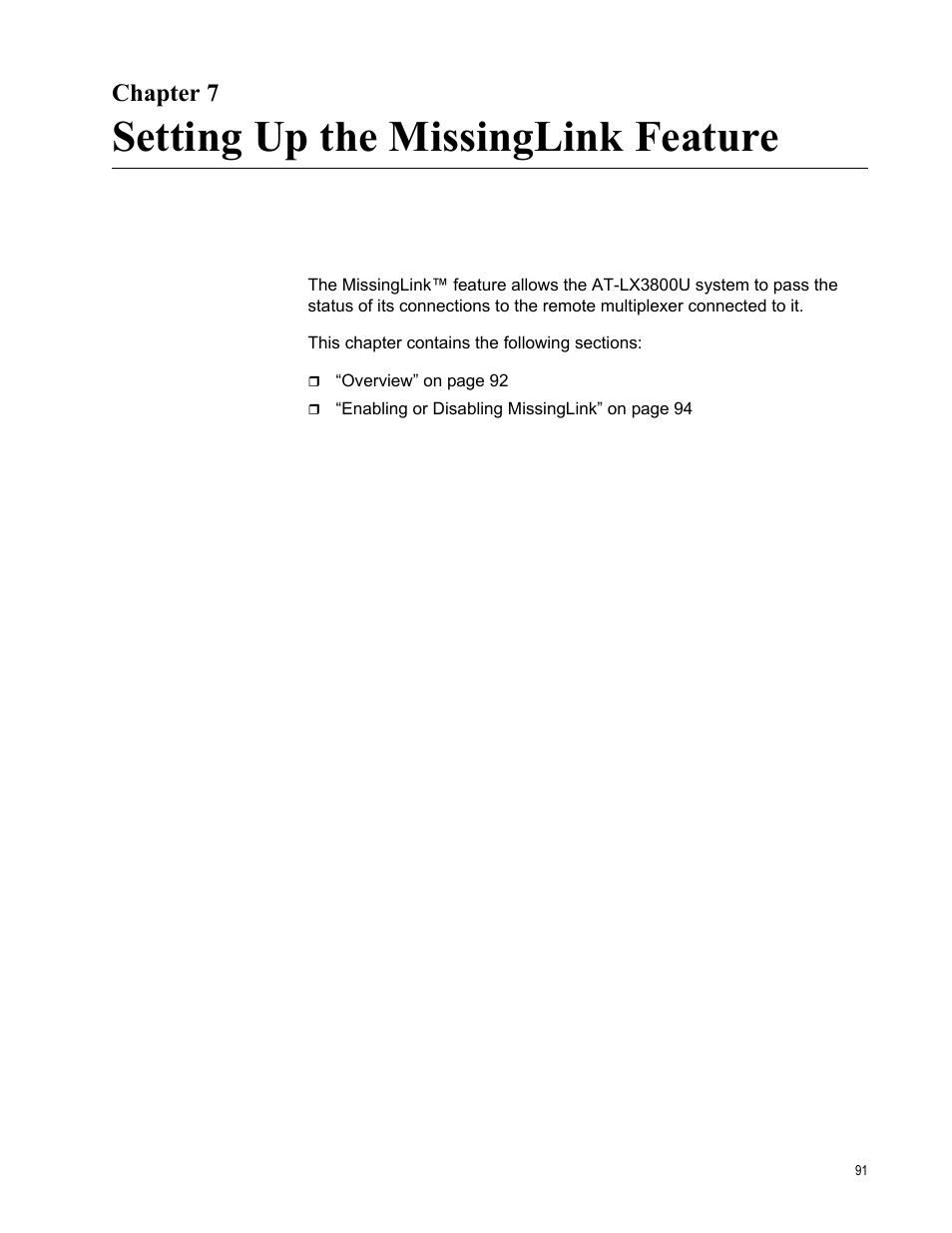 Chapter 7, Setting up the missinglink feature, Chapter 7: setting up the missinglink feature | Allied Telesis AT-S65 User Manual | Page 91 / 98