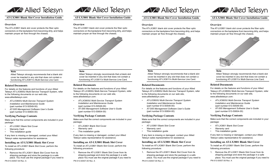 Allied Telesis AT-LX3801 User Manual | 2 pages