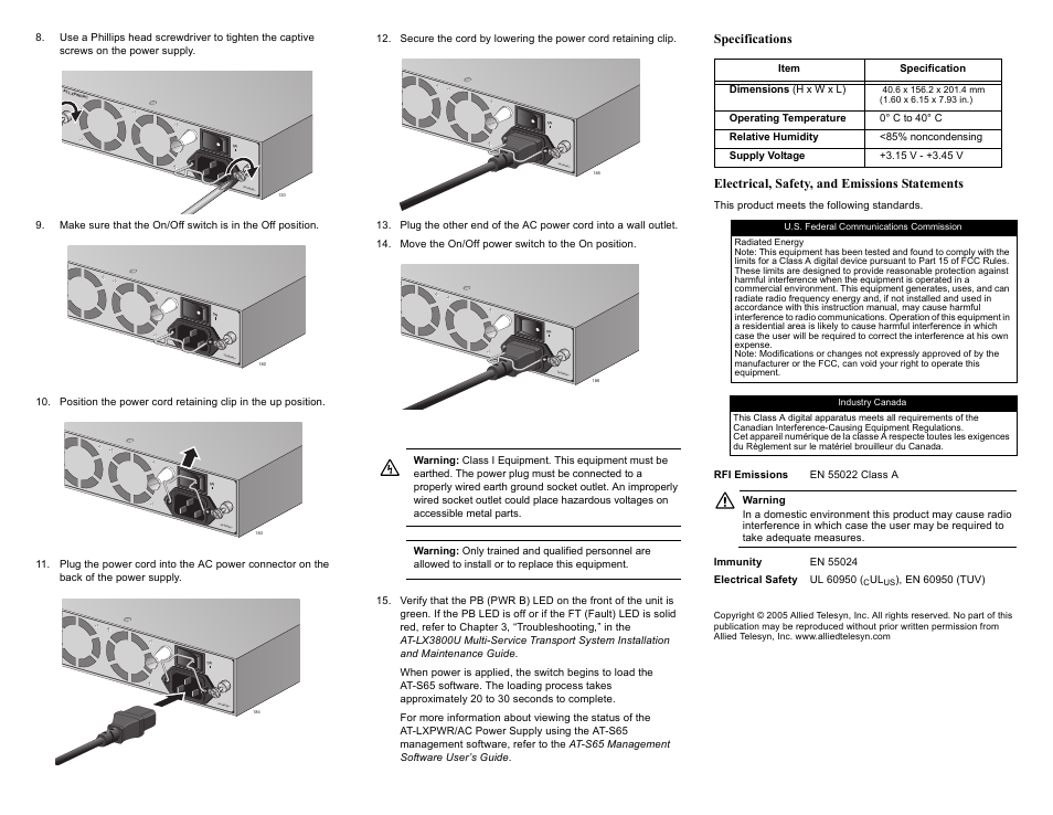 Allied Telesis AT-LXPWR/AC User Manual | Page 2 / 2