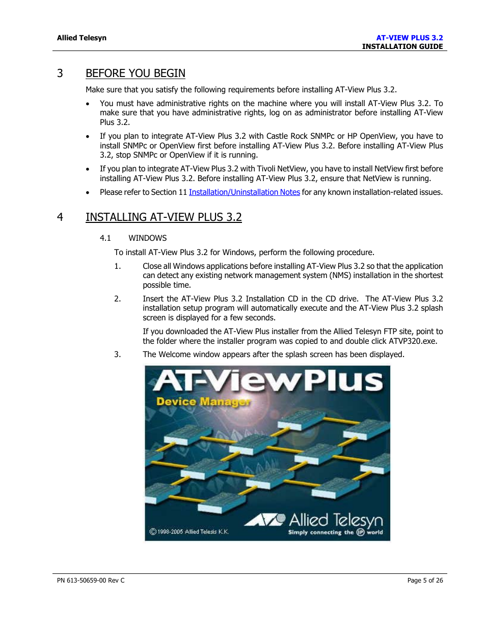 Before you begin, Installing at-view plus 3.2, Windows | 3before you begin, 4installing at-view plus 3.2 | Allied Telesis AT-VIEW PLUS 3.2 install User Manual | Page 5 / 26