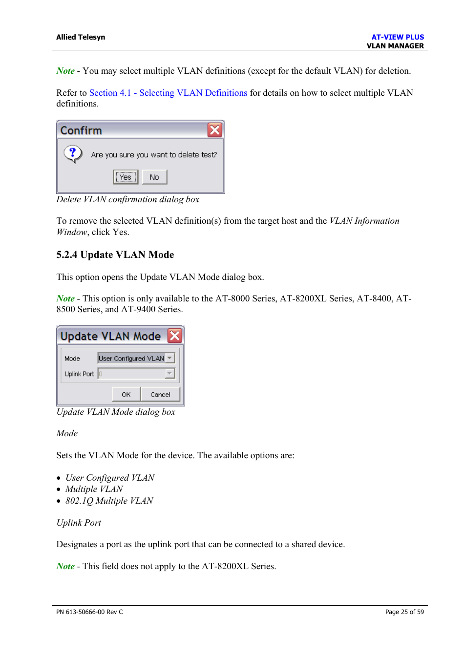 4 update vlan mode, Update vlan mode | Allied Telesis AT-VIEW PLUS 3.2 VLAN MANAGER User Manual | Page 25 / 59
