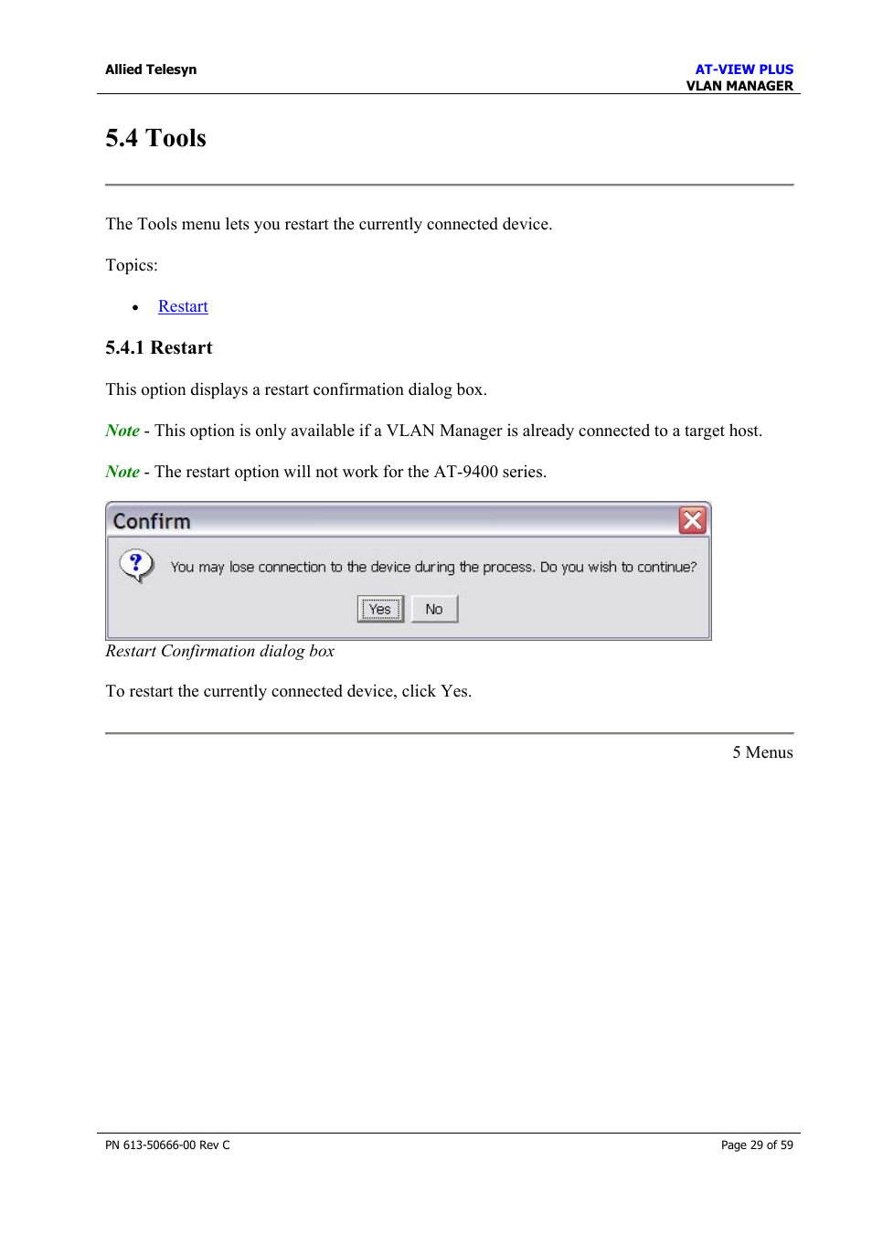 4 tools, 1 restart, Tools | Allied Telesis AT-VIEW PLUS 3.2 VLAN MANAGER User Manual | Page 29 / 59