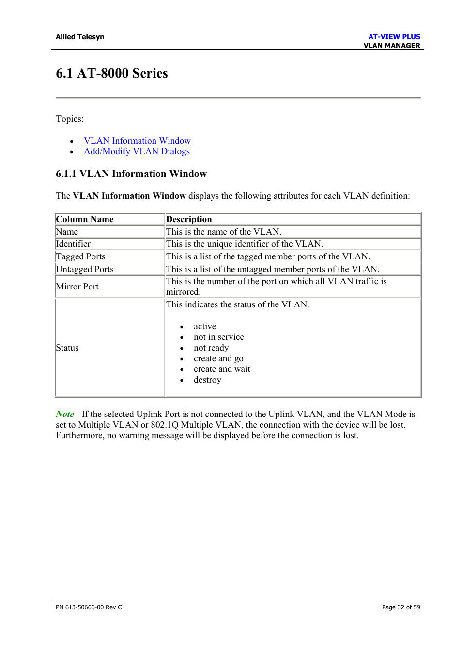 1 at-8000 series, 1 vlan information window, At-8000 series | Allied Telesis AT-VIEW PLUS 3.2 VLAN MANAGER User Manual | Page 32 / 59