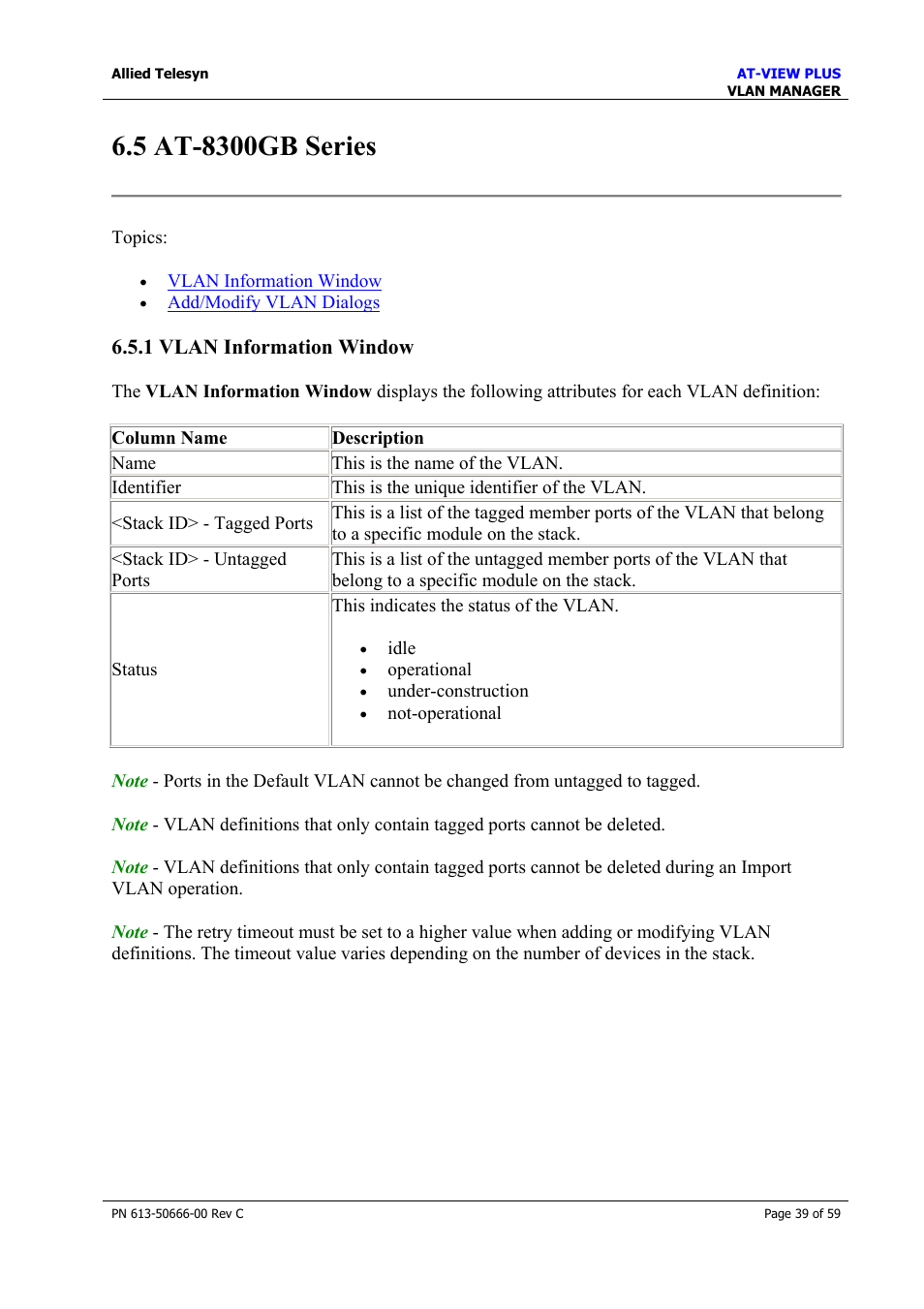 5 at-8300gb series, 1 vlan information window, At-8300gb series | Allied Telesis AT-VIEW PLUS 3.2 VLAN MANAGER User Manual | Page 39 / 59