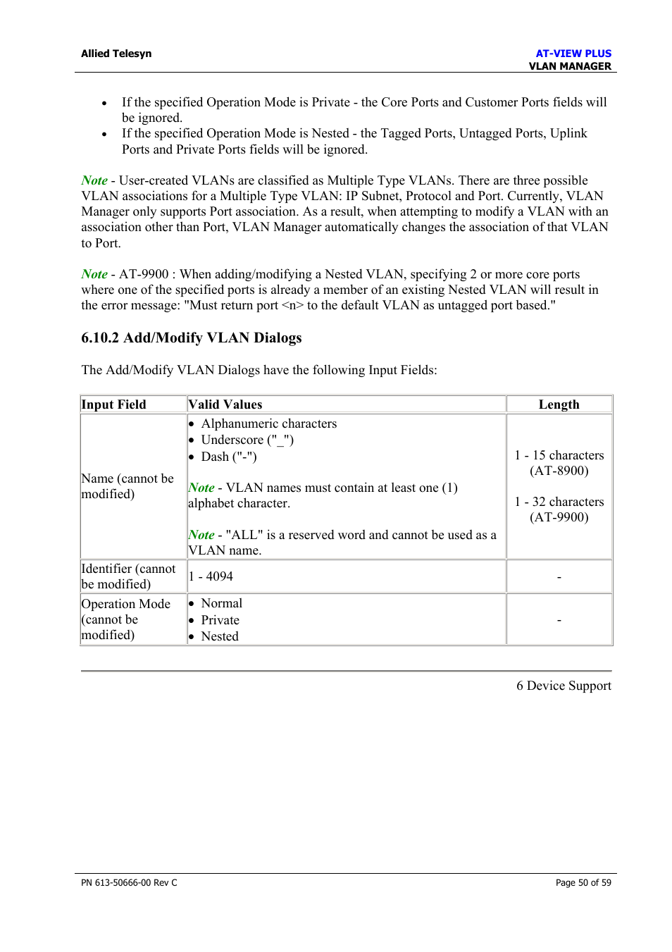 2 add/modify vlan dialogs | Allied Telesis AT-VIEW PLUS 3.2 VLAN MANAGER User Manual | Page 50 / 59