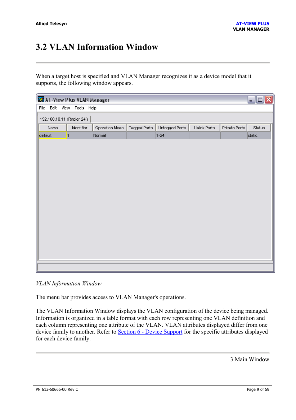 2 vlan information window | Allied Telesis AT-VIEW PLUS 3.2 VLAN MANAGER User Manual | Page 9 / 59