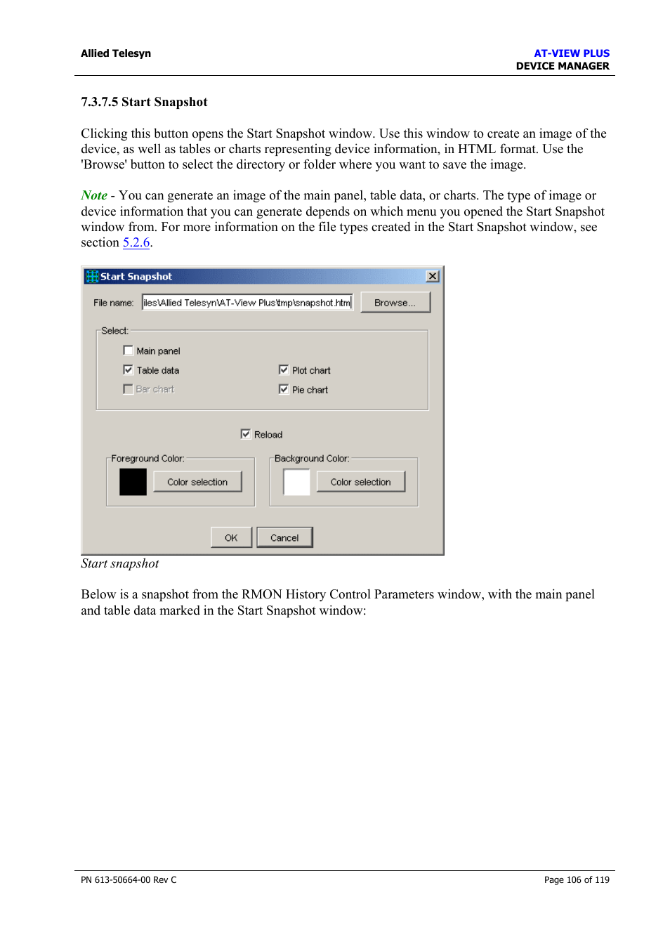 5 start snapshot | Allied Telesis AT-VIEW PLUS 3.2 DEVICE MANAGER User Manual | Page 106 / 119