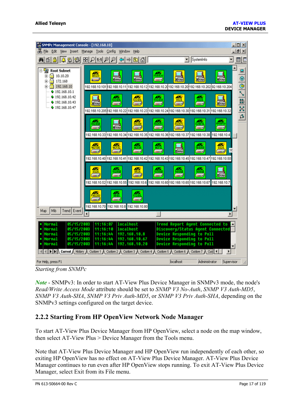 2 starting from hp openview network node manager | Allied Telesis AT-VIEW PLUS 3.2 DEVICE MANAGER User Manual | Page 17 / 119