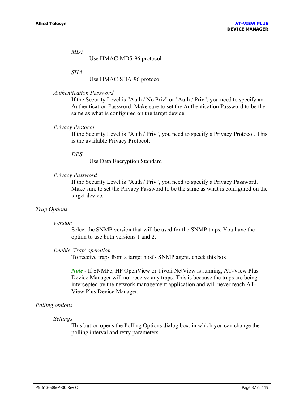 Allied Telesis AT-VIEW PLUS 3.2 DEVICE MANAGER User Manual | Page 37 / 119