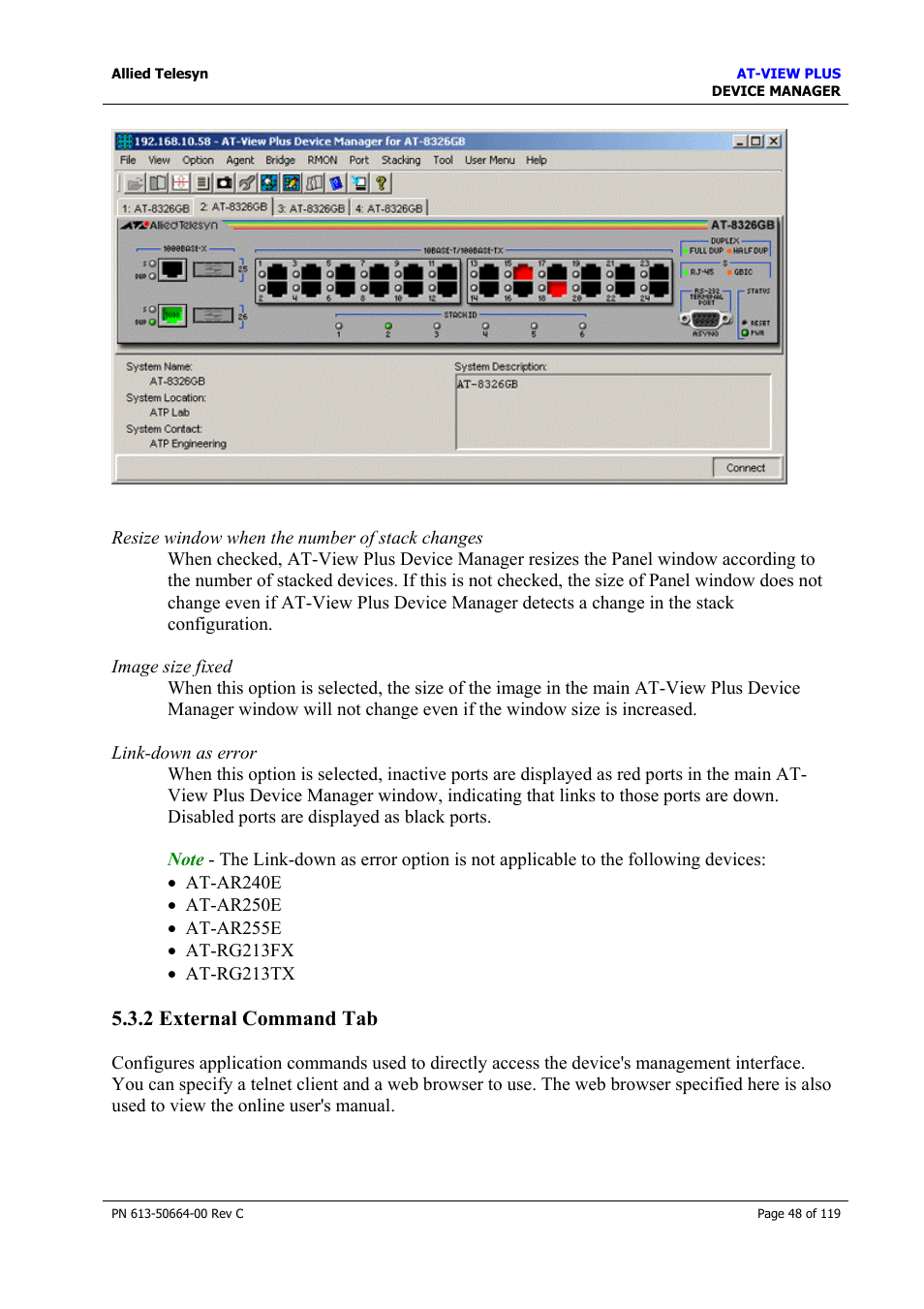 2 external command tab, External command tab | Allied Telesis AT-VIEW PLUS 3.2 DEVICE MANAGER User Manual | Page 48 / 119