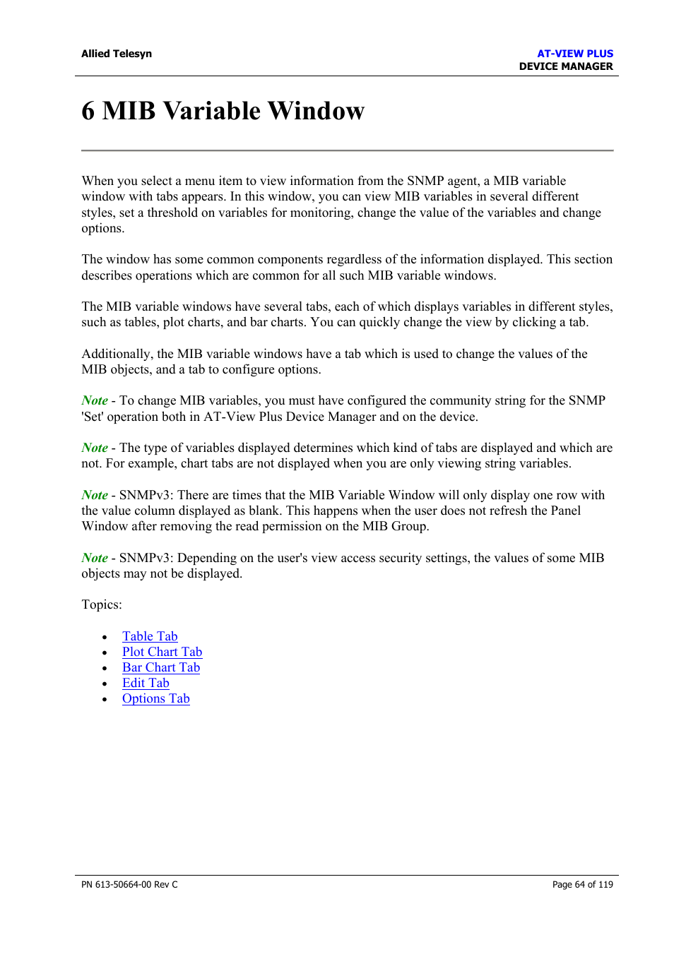6 mib variable window, Mib variable window | Allied Telesis AT-VIEW PLUS 3.2 DEVICE MANAGER User Manual | Page 64 / 119