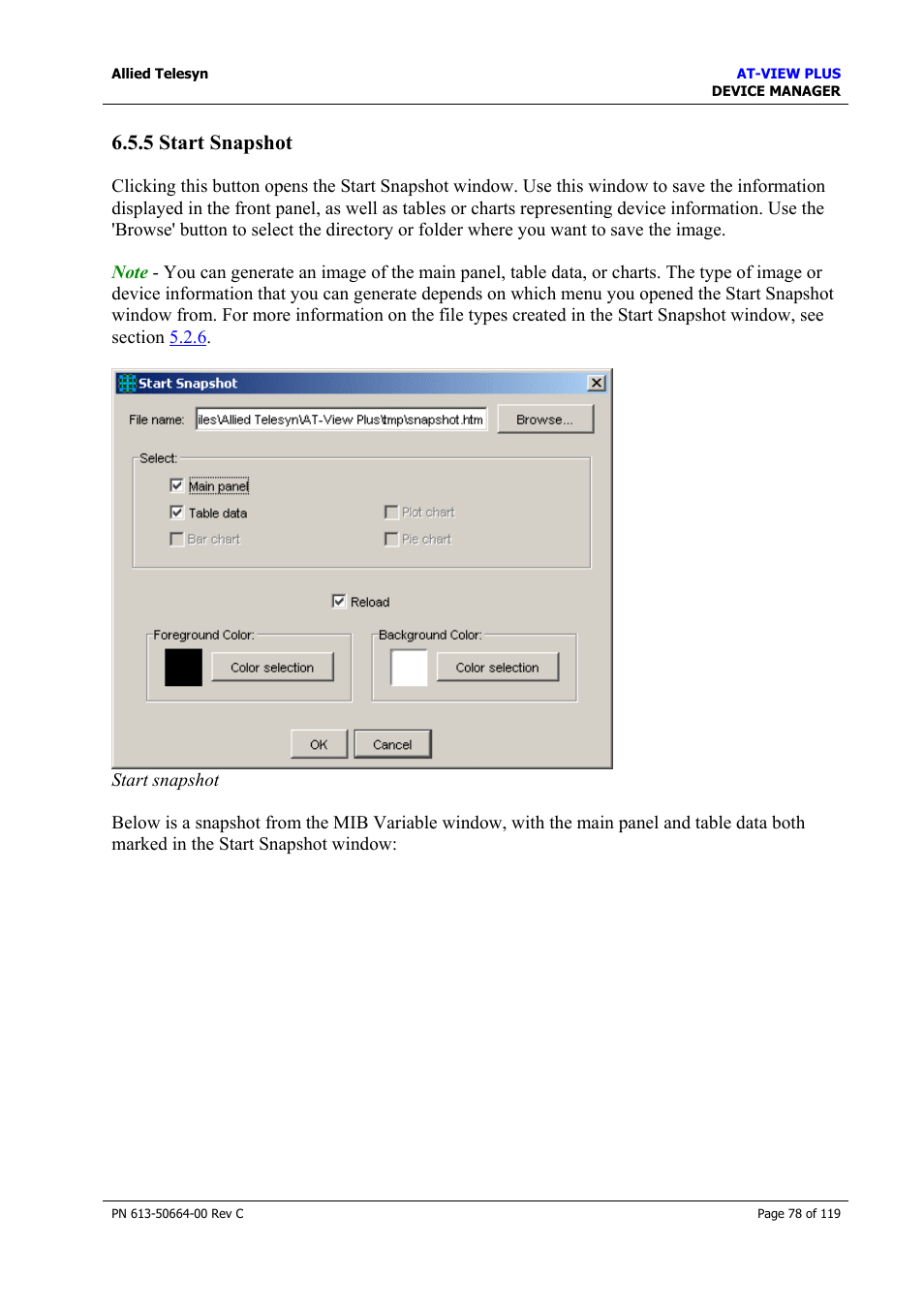 5 start snapshot, Start snapshot | Allied Telesis AT-VIEW PLUS 3.2 DEVICE MANAGER User Manual | Page 78 / 119