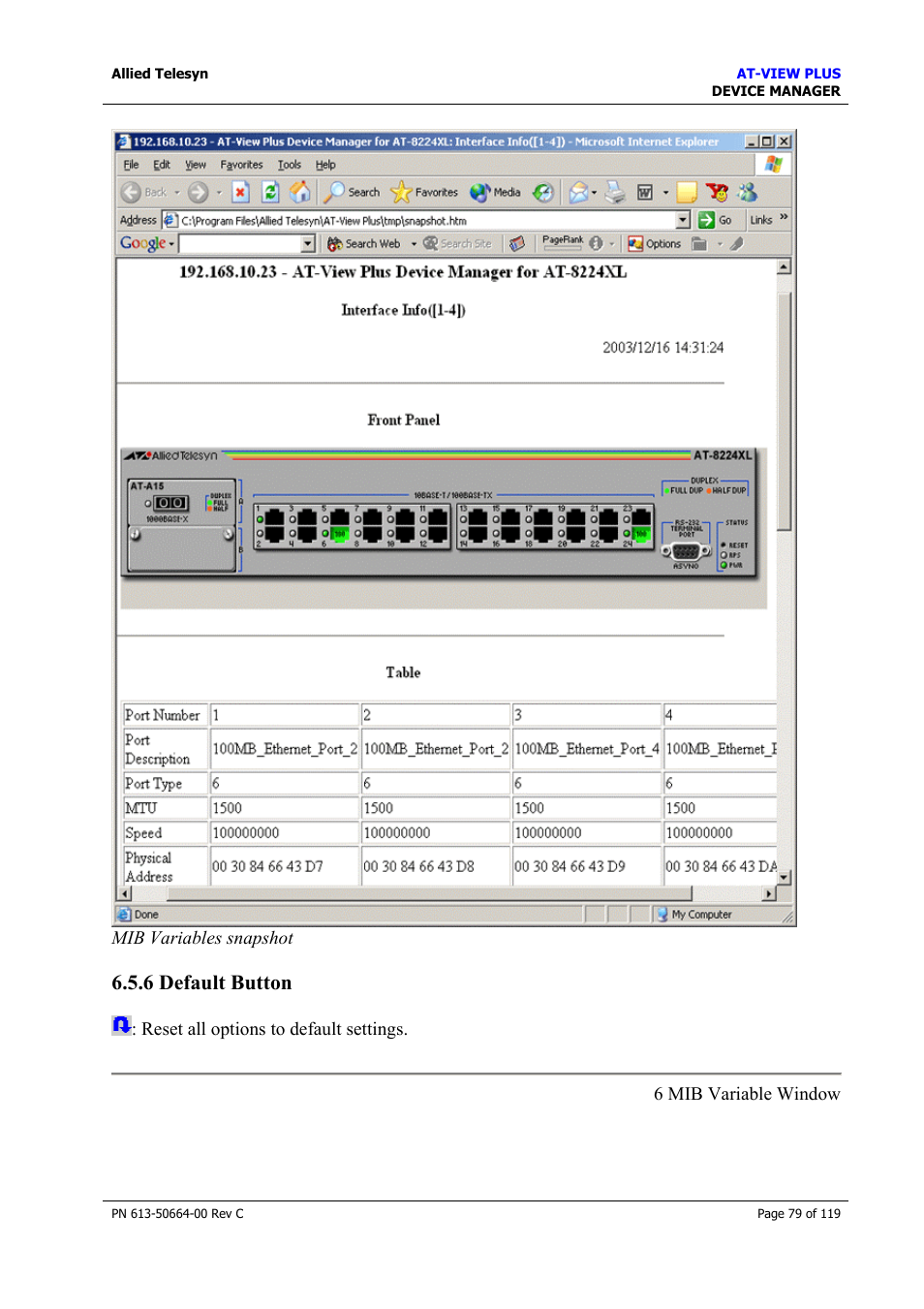 6 default button, Default button | Allied Telesis AT-VIEW PLUS 3.2 DEVICE MANAGER User Manual | Page 79 / 119