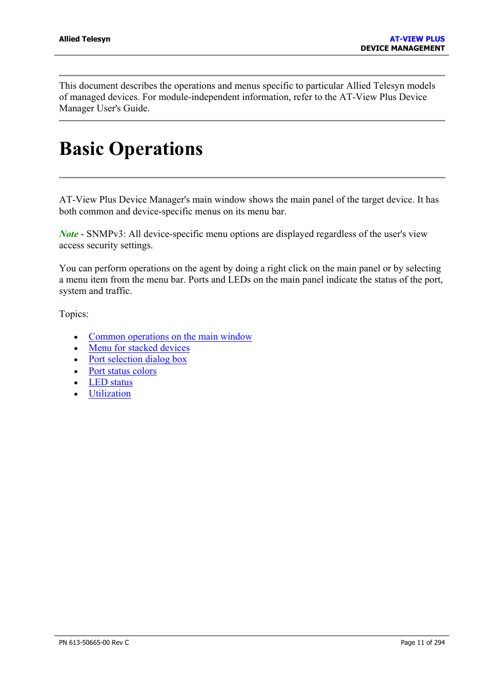 Basic operations | Allied Telesis AT-VIEW PLUS 3.2 DEVICE MANAGEMENT User Manual | Page 11 / 294