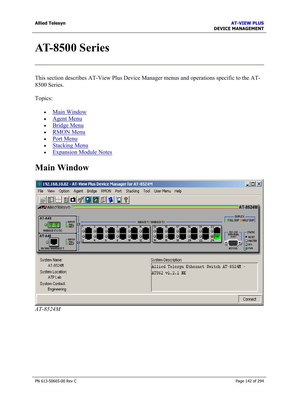 At-8500 series, Main window | Allied Telesis AT-VIEW PLUS 3.2 DEVICE MANAGEMENT User Manual | Page 142 / 294