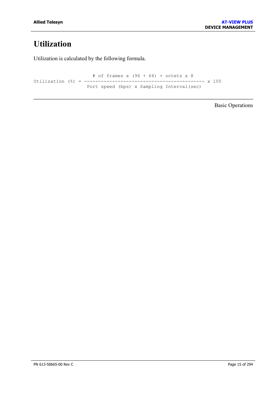 Utilization | Allied Telesis AT-VIEW PLUS 3.2 DEVICE MANAGEMENT User Manual | Page 15 / 294