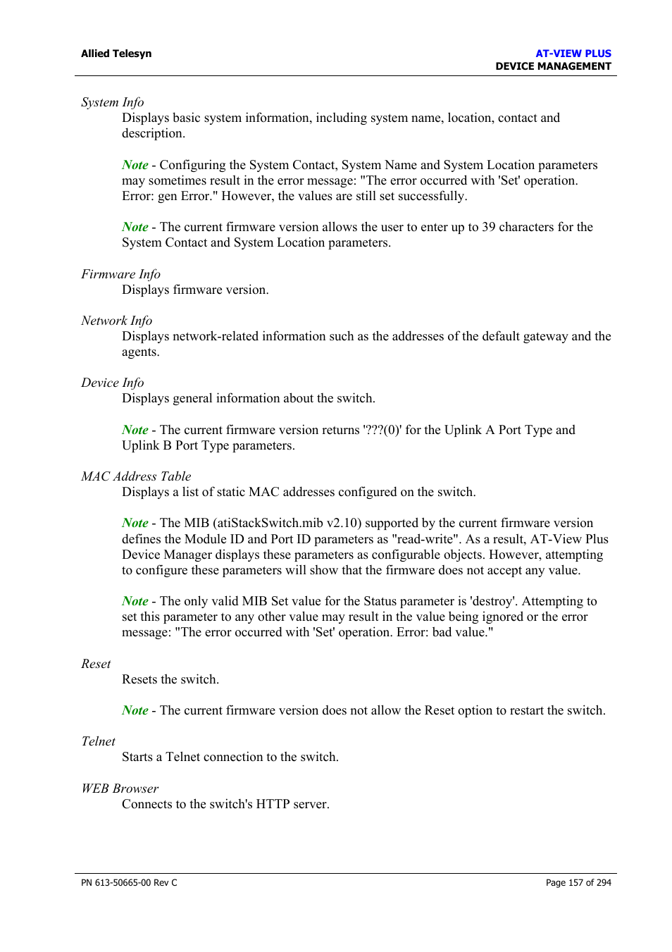 Allied Telesis AT-VIEW PLUS 3.2 DEVICE MANAGEMENT User Manual | Page 157 / 294
