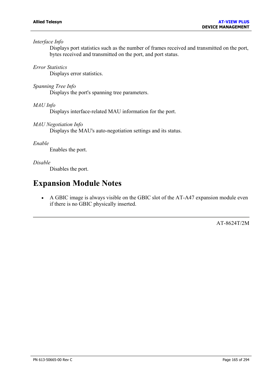 Expansion module notes | Allied Telesis AT-VIEW PLUS 3.2 DEVICE MANAGEMENT User Manual | Page 165 / 294