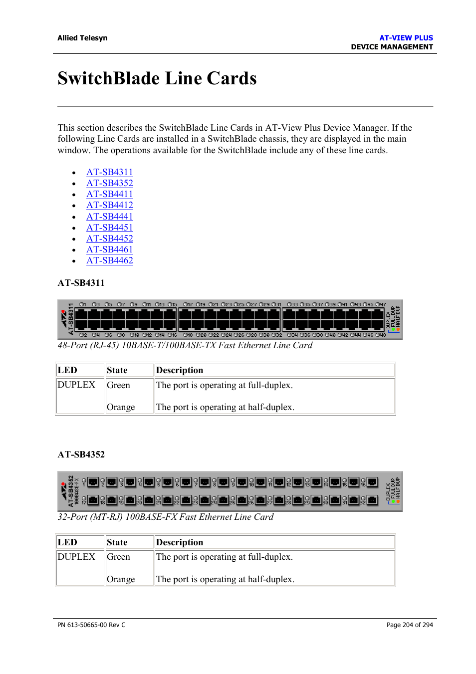 Switchblade line cards | Allied Telesis AT-VIEW PLUS 3.2 DEVICE MANAGEMENT User Manual | Page 204 / 294