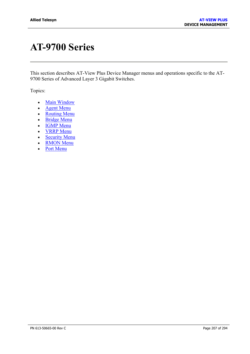 At-9700 series | Allied Telesis AT-VIEW PLUS 3.2 DEVICE MANAGEMENT User Manual | Page 207 / 294