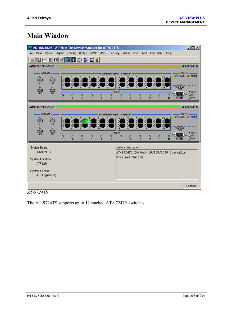 Main window | Allied Telesis AT-VIEW PLUS 3.2 DEVICE MANAGEMENT User Manual | Page 208 / 294
