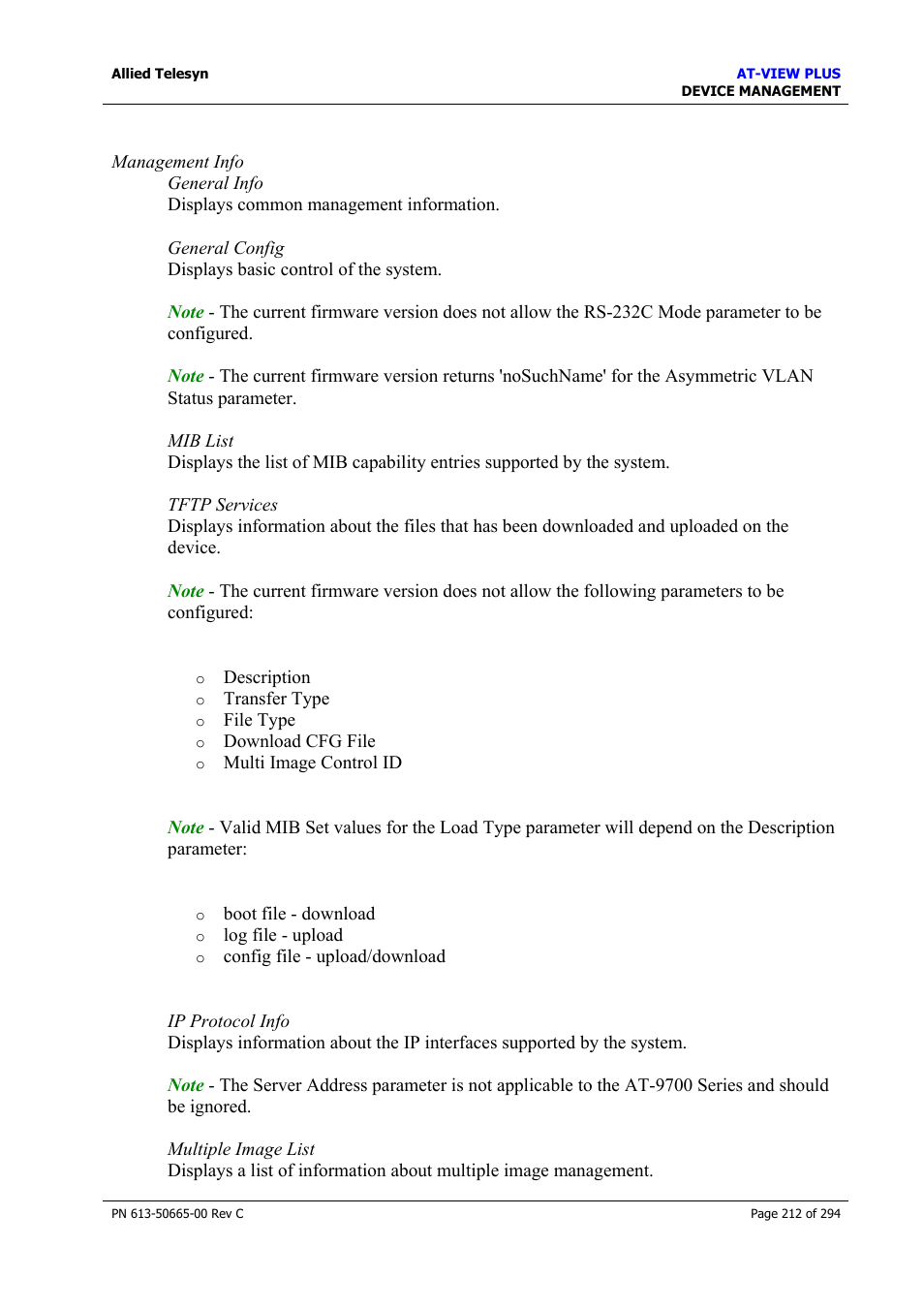 Allied Telesis AT-VIEW PLUS 3.2 DEVICE MANAGEMENT User Manual | Page 212 / 294