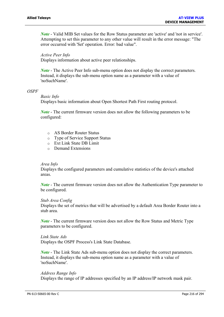 Allied Telesis AT-VIEW PLUS 3.2 DEVICE MANAGEMENT User Manual | Page 216 / 294