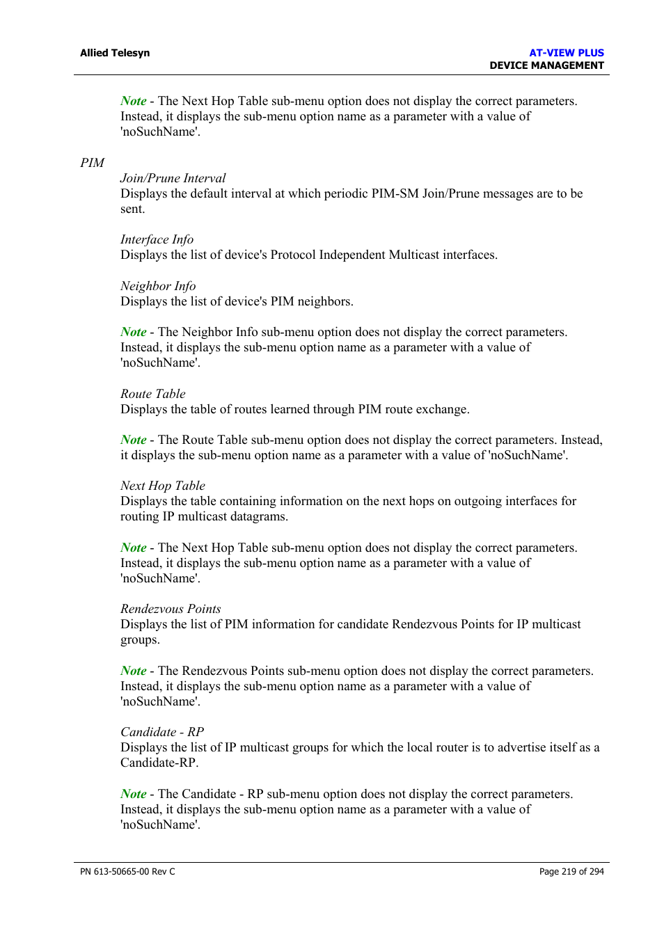 Allied Telesis AT-VIEW PLUS 3.2 DEVICE MANAGEMENT User Manual | Page 219 / 294