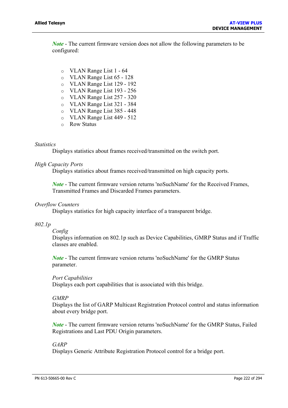 Allied Telesis AT-VIEW PLUS 3.2 DEVICE MANAGEMENT User Manual | Page 222 / 294