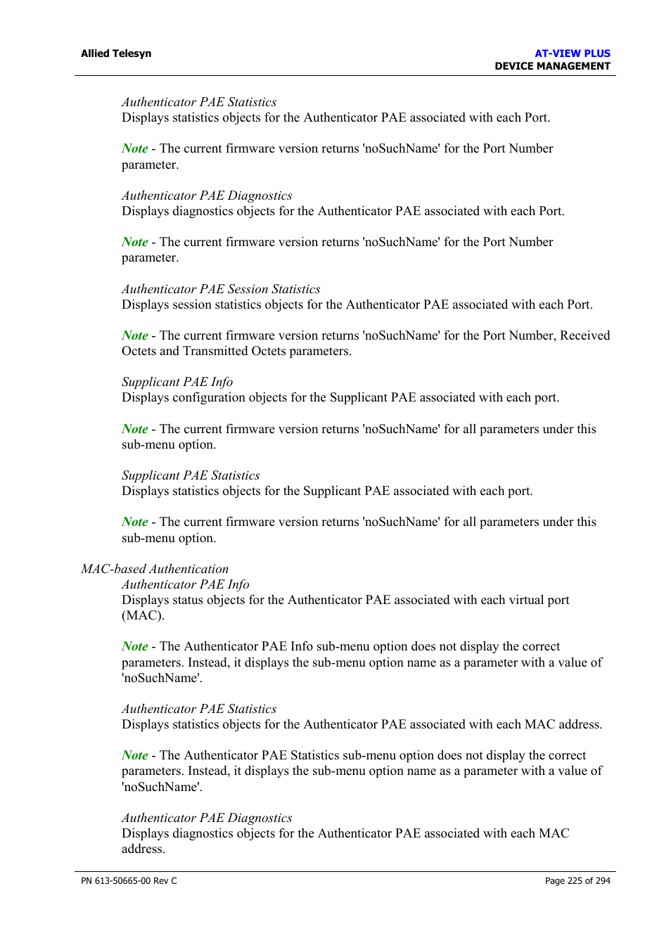 Allied Telesis AT-VIEW PLUS 3.2 DEVICE MANAGEMENT User Manual | Page 225 / 294