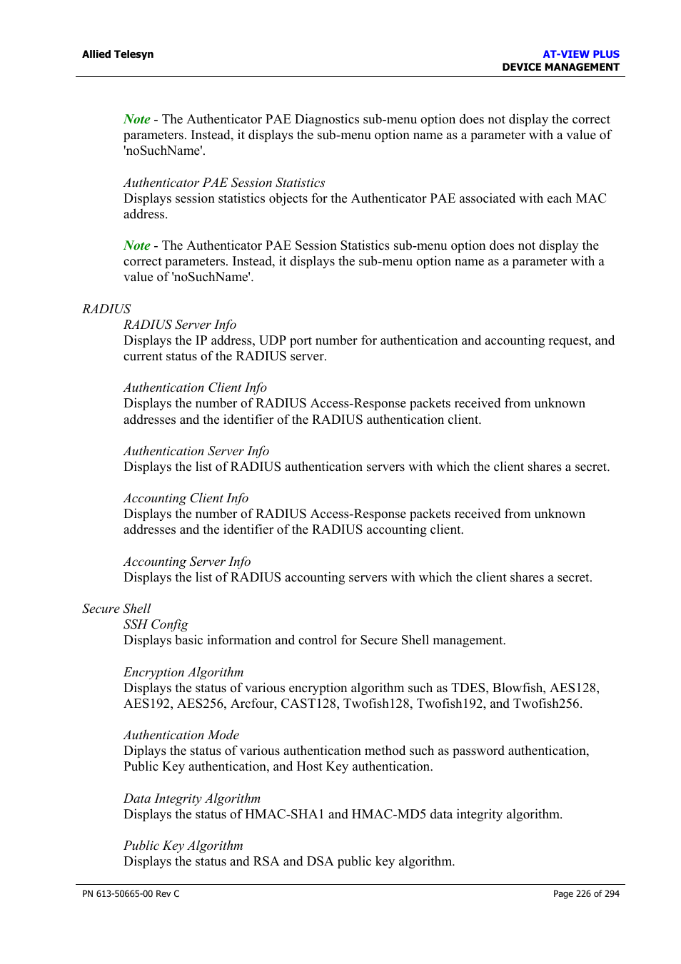 Allied Telesis AT-VIEW PLUS 3.2 DEVICE MANAGEMENT User Manual | Page 226 / 294