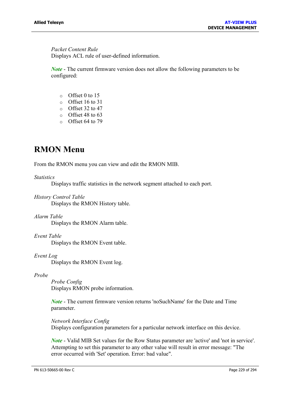Rmon menu | Allied Telesis AT-VIEW PLUS 3.2 DEVICE MANAGEMENT User Manual | Page 229 / 294