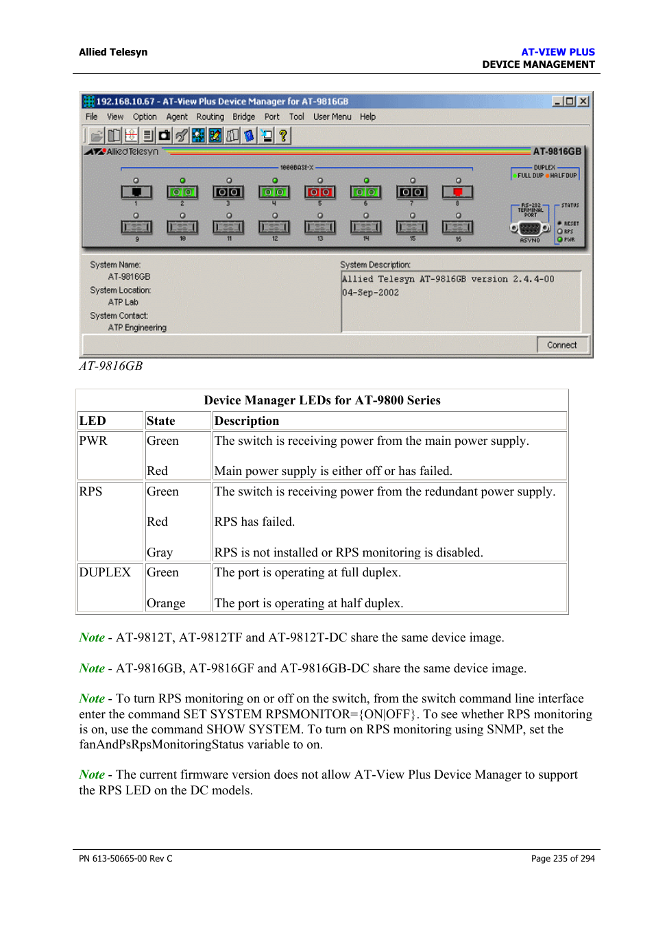 Allied Telesis AT-VIEW PLUS 3.2 DEVICE MANAGEMENT User Manual | Page 235 / 294