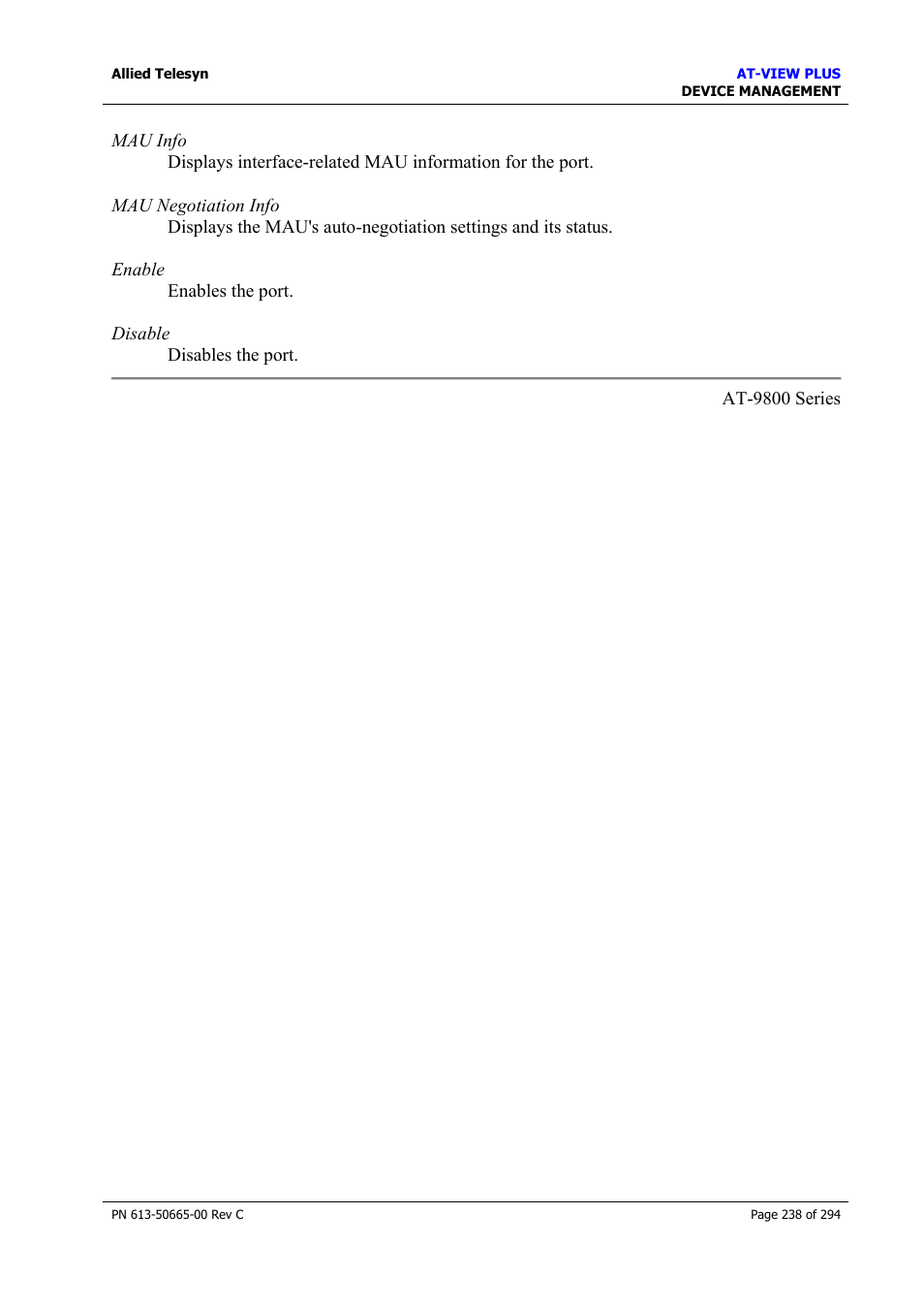 Allied Telesis AT-VIEW PLUS 3.2 DEVICE MANAGEMENT User Manual | Page 238 / 294