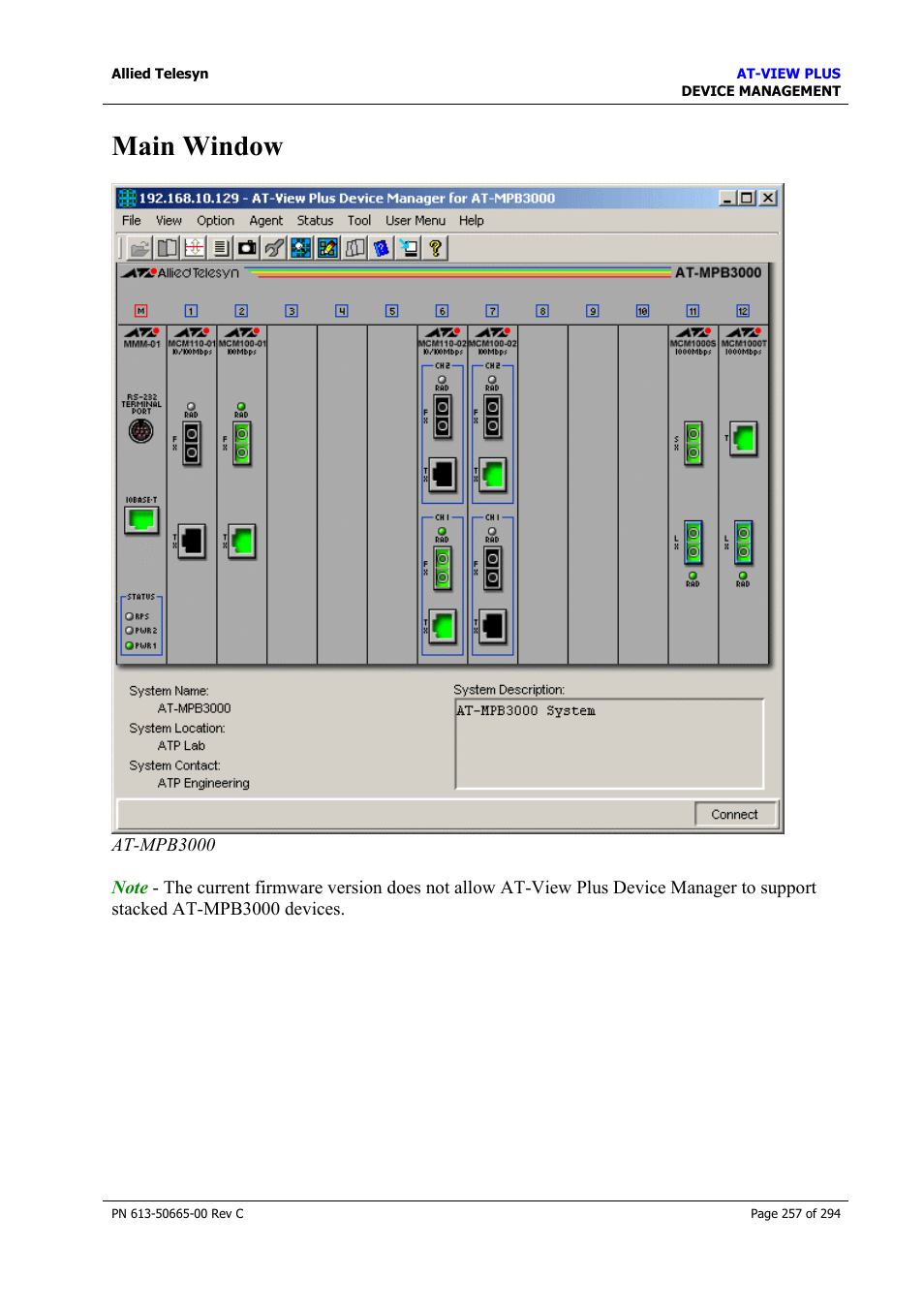 Main window | Allied Telesis AT-VIEW PLUS 3.2 DEVICE MANAGEMENT User Manual | Page 257 / 294