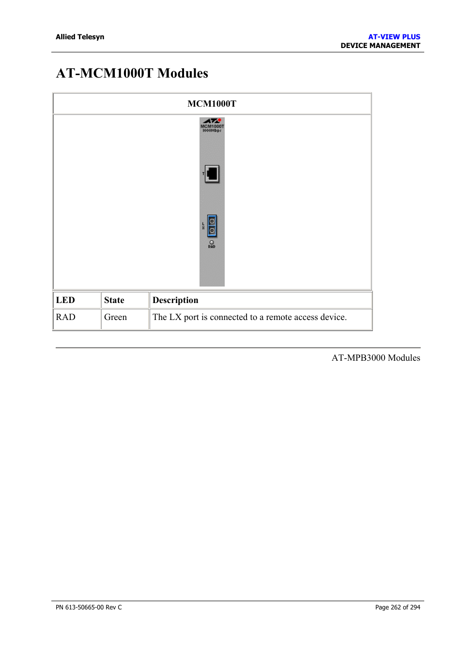 At-mcm1000t modules | Allied Telesis AT-VIEW PLUS 3.2 DEVICE MANAGEMENT User Manual | Page 262 / 294