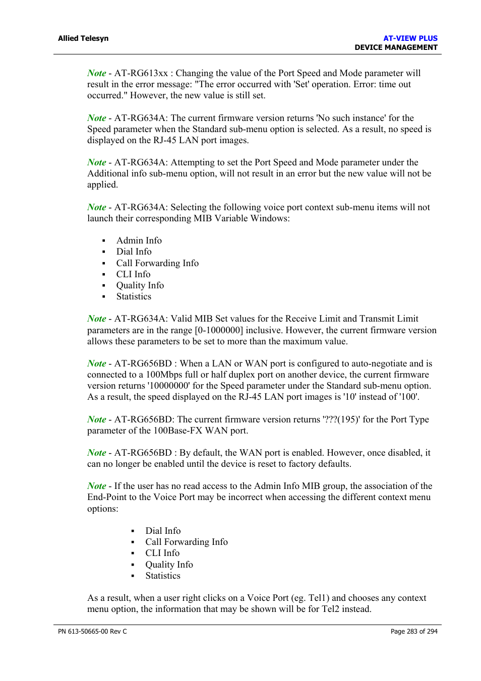 Allied Telesis AT-VIEW PLUS 3.2 DEVICE MANAGEMENT User Manual | Page 283 / 294