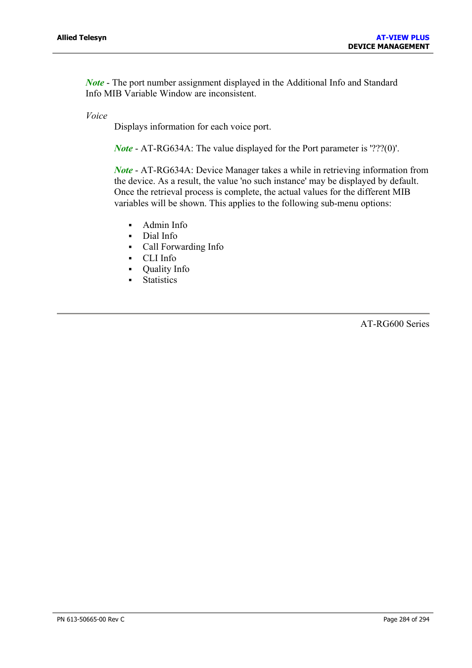 Allied Telesis AT-VIEW PLUS 3.2 DEVICE MANAGEMENT User Manual | Page 284 / 294