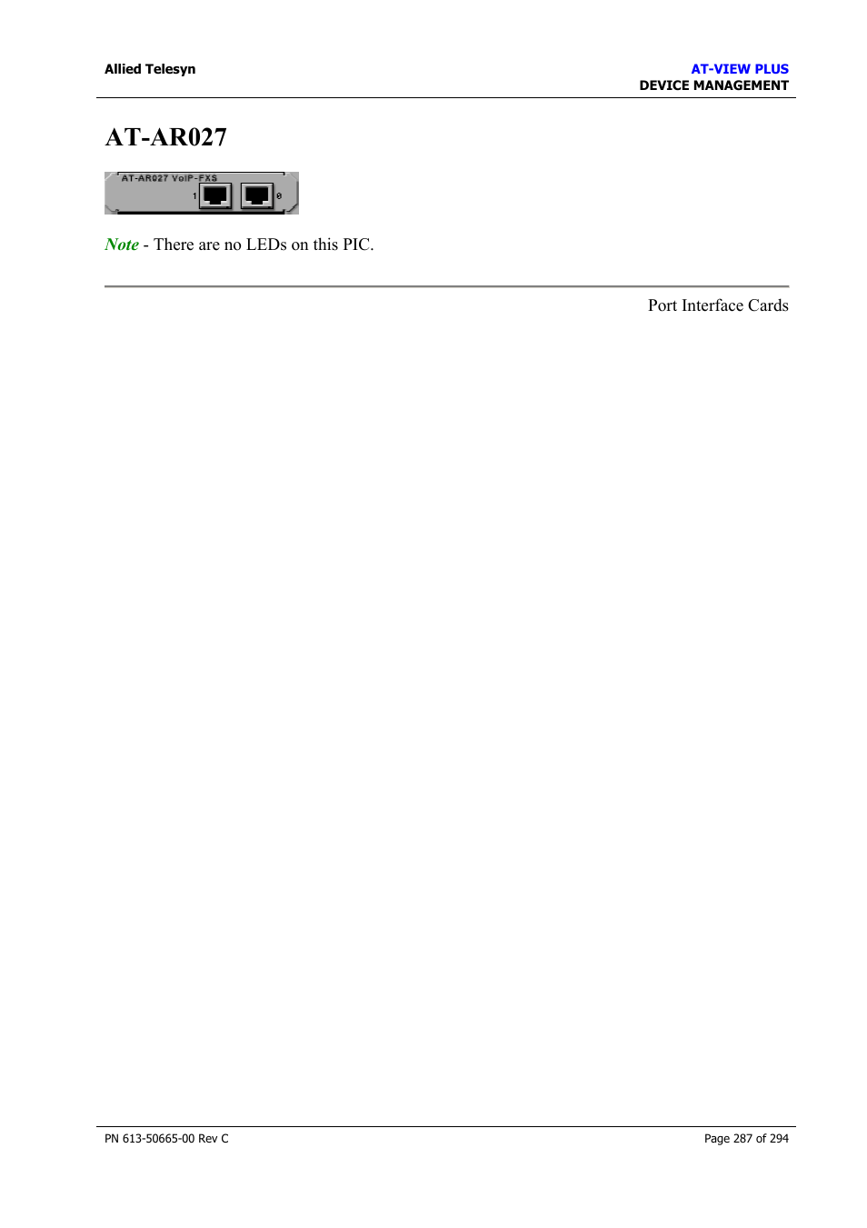 At-ar027 | Allied Telesis AT-VIEW PLUS 3.2 DEVICE MANAGEMENT User Manual | Page 287 / 294
