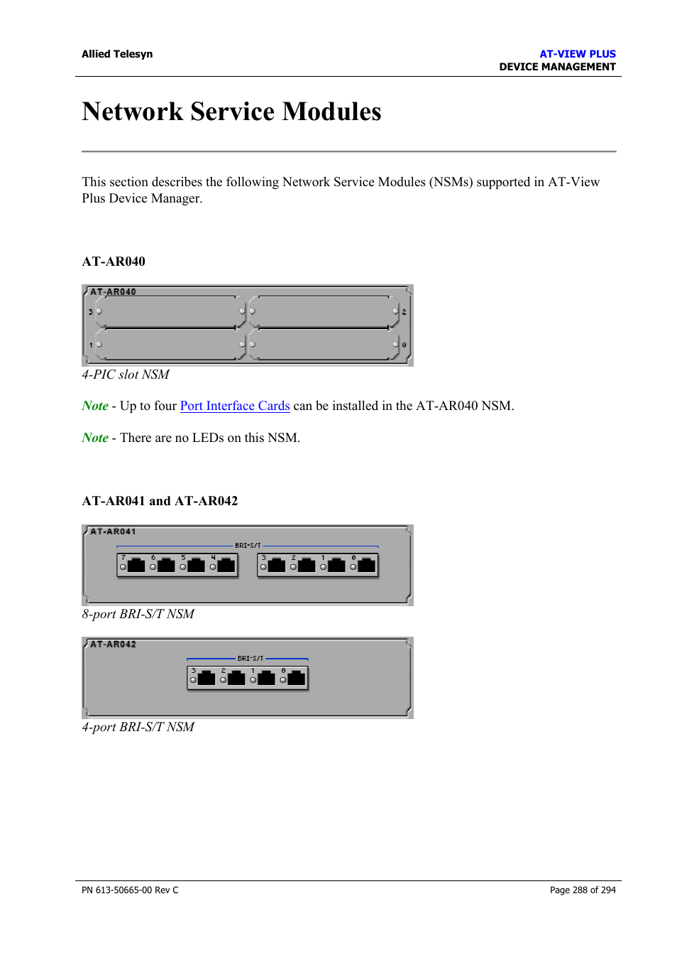 Network service modules | Allied Telesis AT-VIEW PLUS 3.2 DEVICE MANAGEMENT User Manual | Page 288 / 294