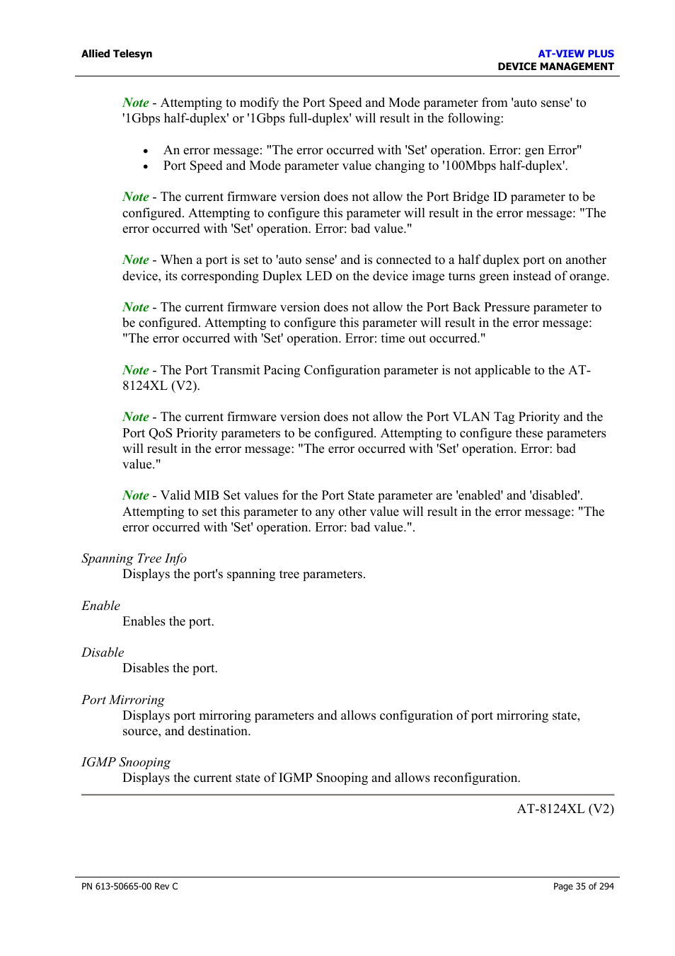 Allied Telesis AT-VIEW PLUS 3.2 DEVICE MANAGEMENT User Manual | Page 35 / 294