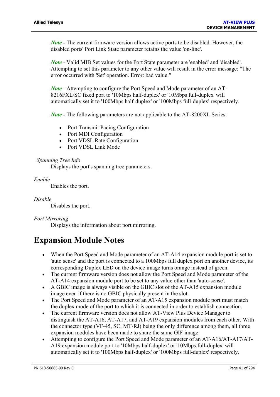 Expansion module notes | Allied Telesis AT-VIEW PLUS 3.2 DEVICE MANAGEMENT User Manual | Page 41 / 294