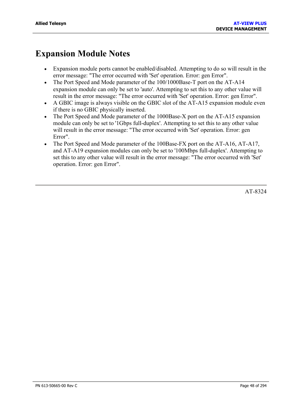 Expansion module notes | Allied Telesis AT-VIEW PLUS 3.2 DEVICE MANAGEMENT User Manual | Page 48 / 294