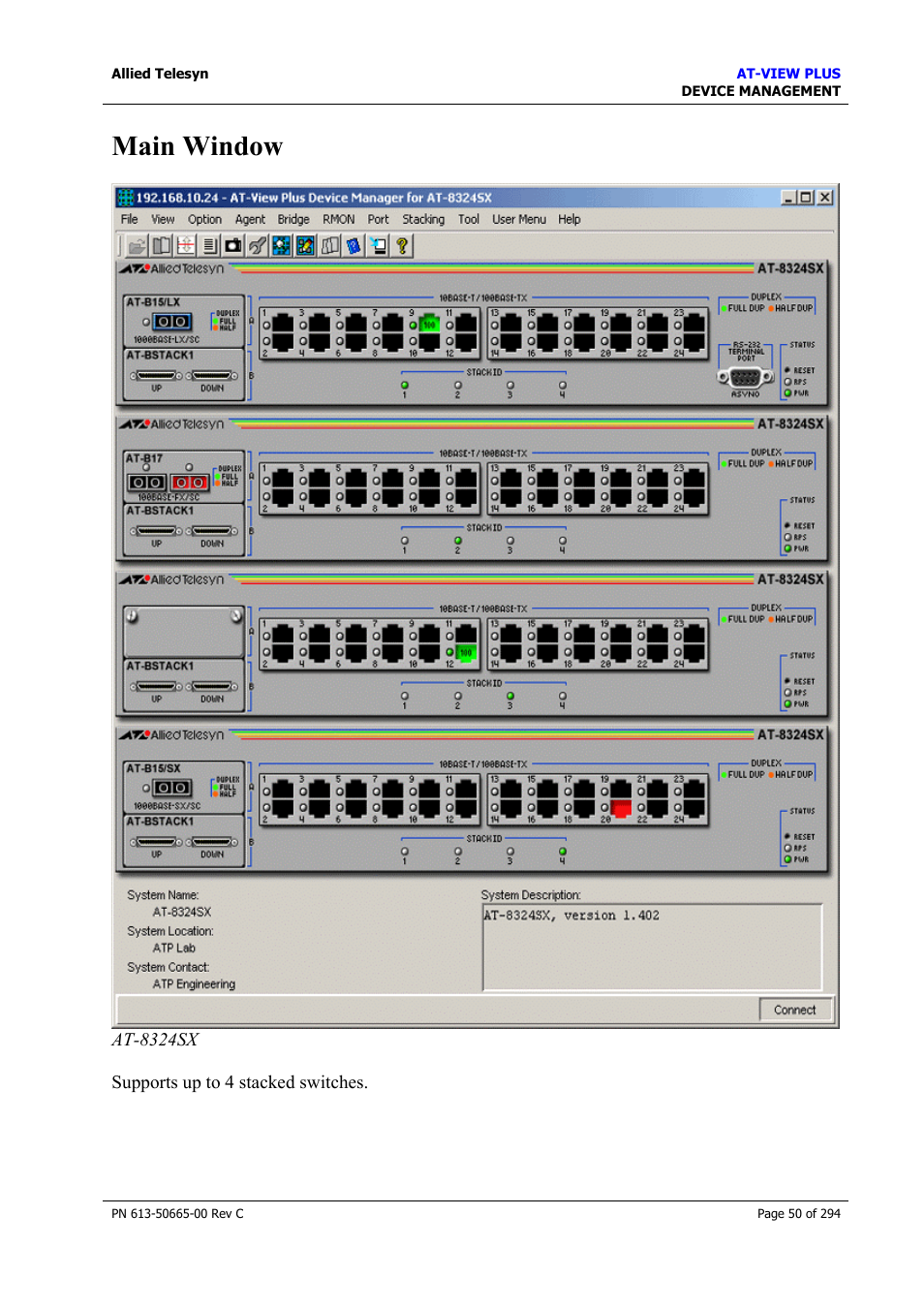 Main window | Allied Telesis AT-VIEW PLUS 3.2 DEVICE MANAGEMENT User Manual | Page 50 / 294