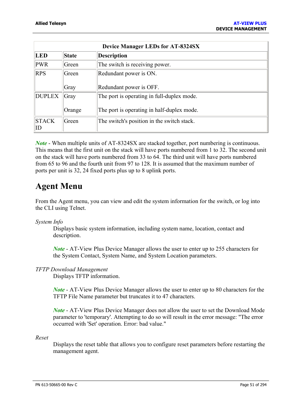 Agent menu | Allied Telesis AT-VIEW PLUS 3.2 DEVICE MANAGEMENT User Manual | Page 51 / 294